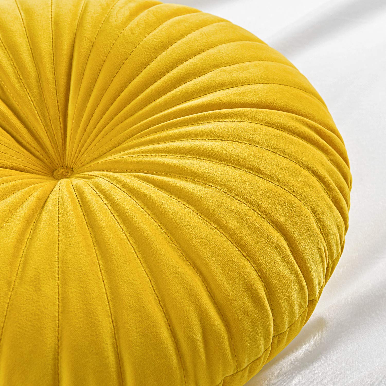 Roslynwood Shelly Round Solid Lemon Velvet Chair Cushion - 16x16 Inch Decorative Throw Pillow for Couch, Sofa & Floor - Soft Pumpkin Velvet Home Decor with Seashell Design | Perfect for Living Room, Bedroom & Nursery Accent
