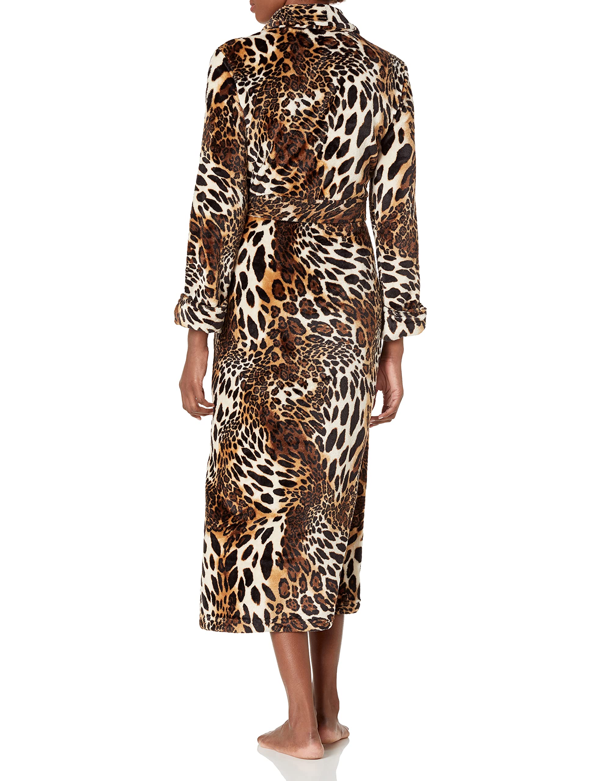 Natori Women's Plush Leopard Print Robe - Soft Cozy Bathrobe for Spa, Lounge & Relaxation at Home