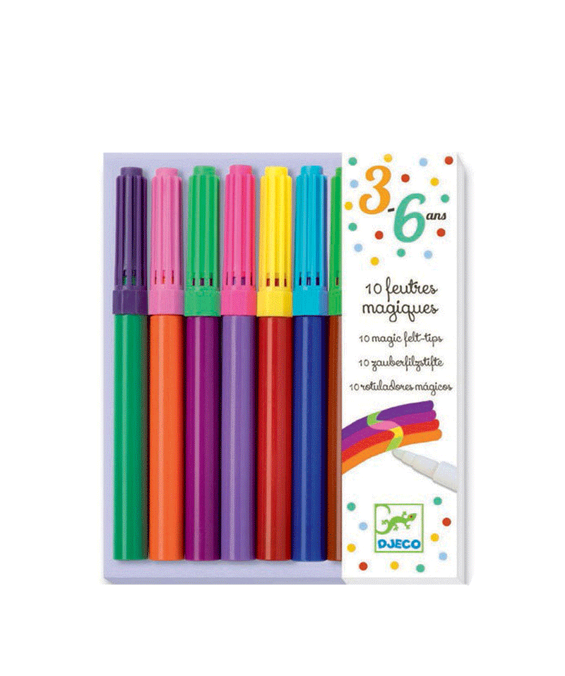 10 Vibrant Magic Felt Tip Pens by Djeco - Perfect for Kids Art Projects, Coloring Books & Creative Drawing
