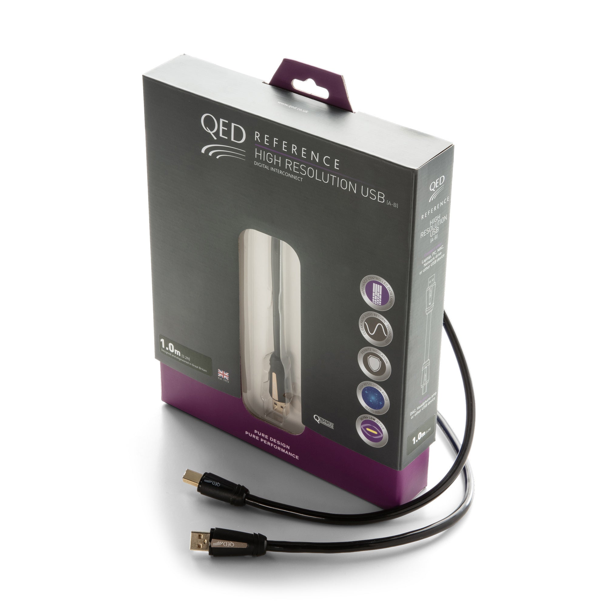 QED Reference High Resolution USB A to B Cable for Audiophile Digital Audio & Studio Equipment - Perfect for DACs, CD Players & Hi-Fi Systems