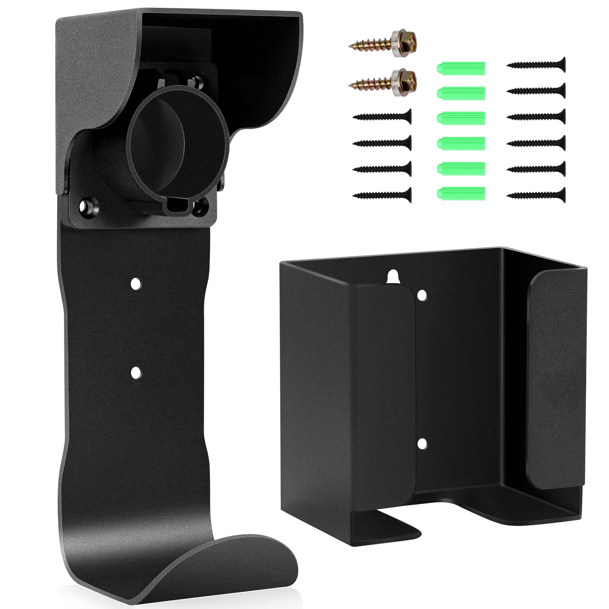 VarCozy EV Charger Holder Set - Wall Mount SAE J1772 Charging Box & Nozzle Holster Dock with J-Hook - Organizer for Electric Car Charging Cable - Perfect for Home Garage & Outdoor Parking Use