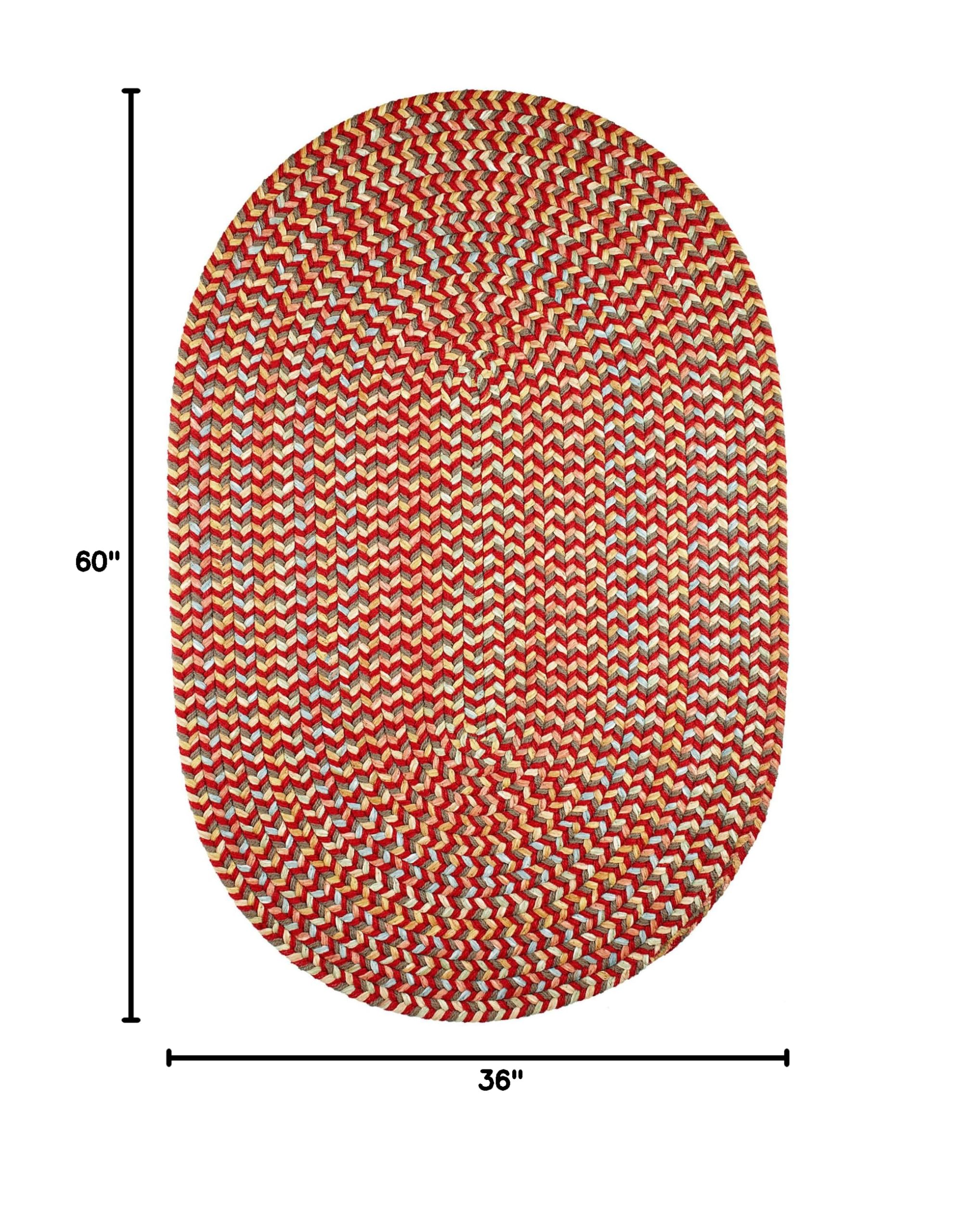 Super Soft Confetti Braided Traditional Area Rug - Brilliant Red, 3'x5' Oval - Perfect for Living Room, Bedroom & Home Decor