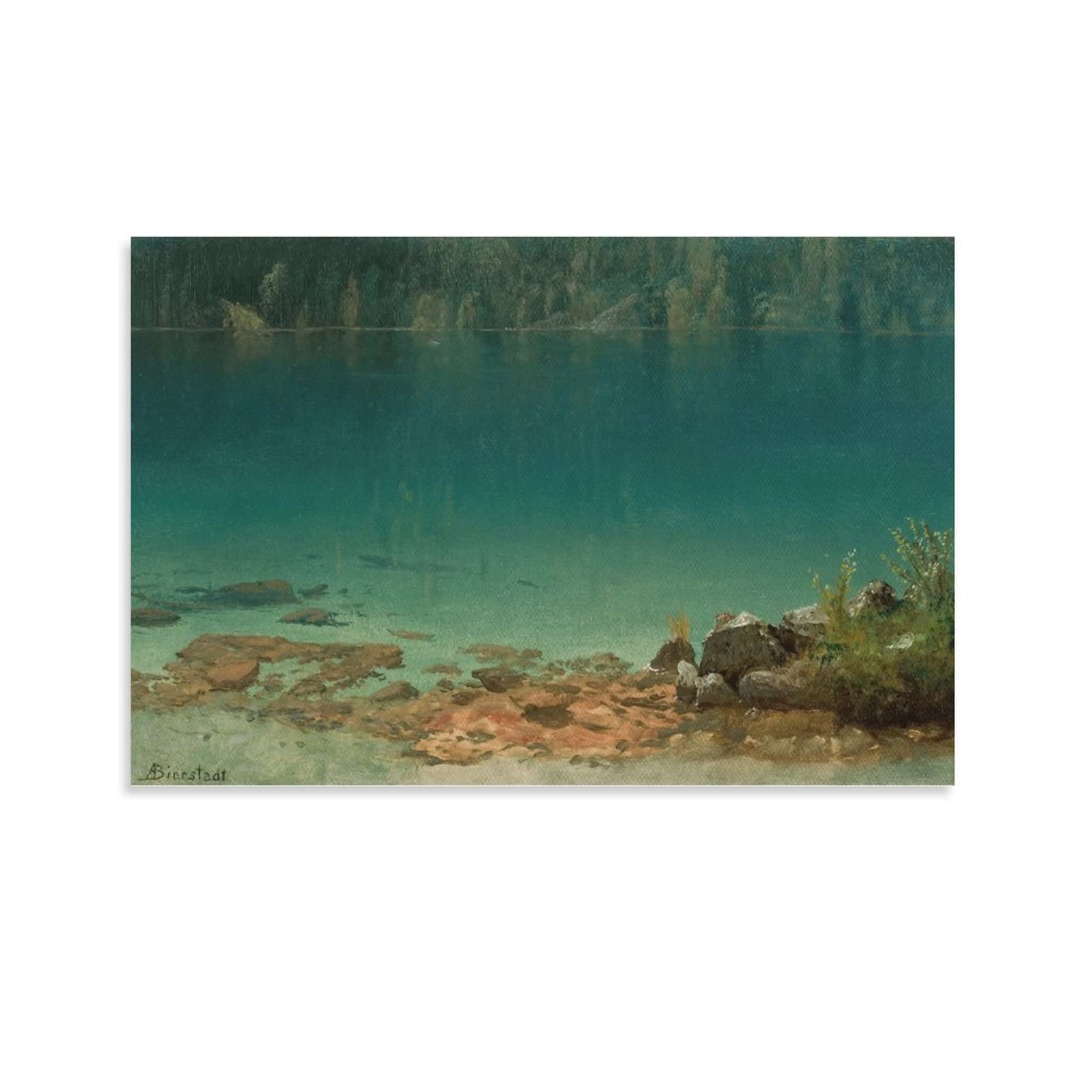 Albert Bierstadt Lake Scene Landscape Painting Poster - Hudson River School Canvas Wall Art - 12x18inch (30x45cm) - Perfect for Living Room & Bedroom Decor - Vintage Nature Artwork for Home Office & Study Room