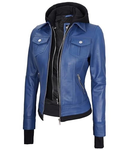 Tralee - Blue Hooded Leather Jacket