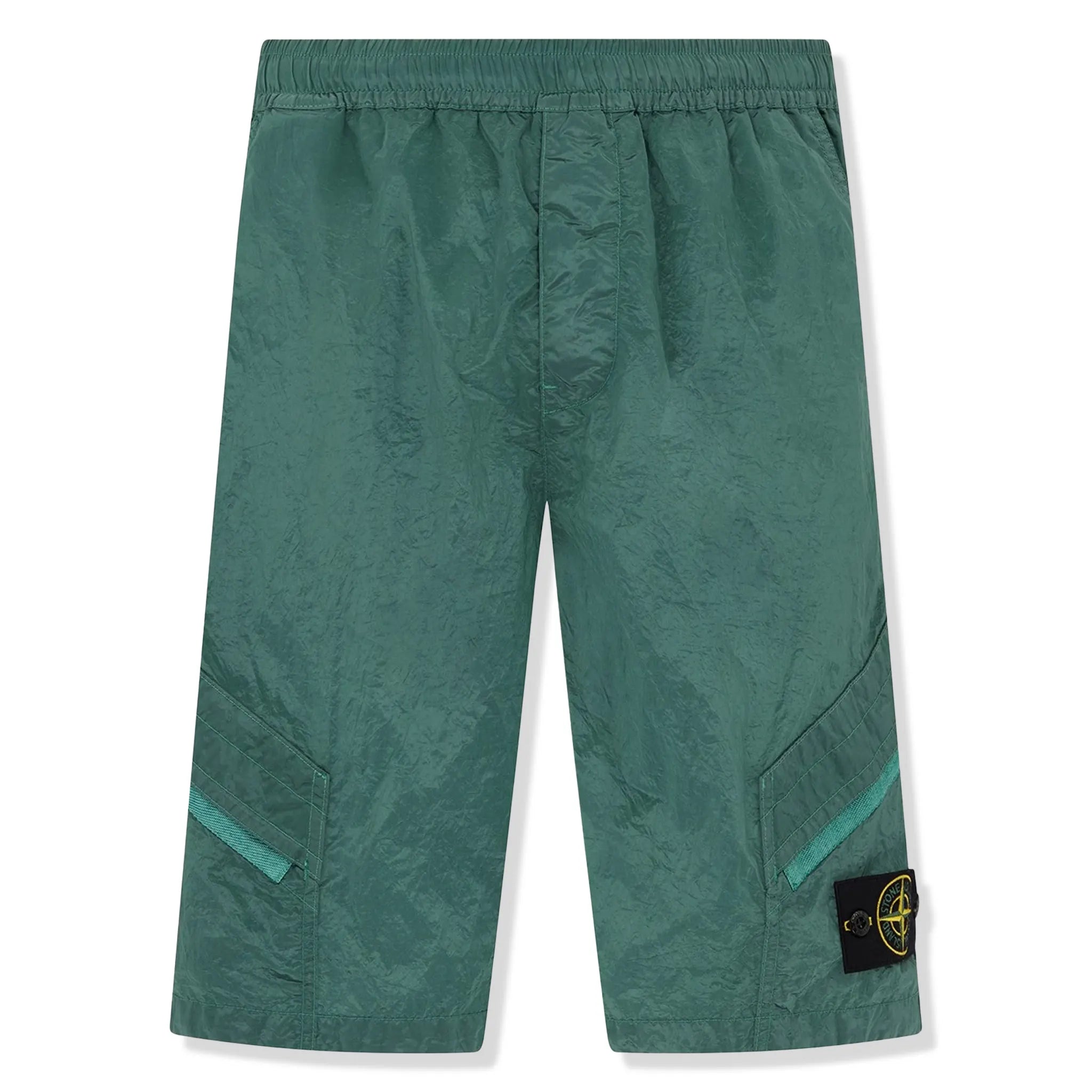 Stone Island Nylon Metal Dark Green Shorts for Men - Lightweight Water-Repellent Casual Shorts with Metal Badge - Perfect for Outdoor Activities, Travel & Summer Wear