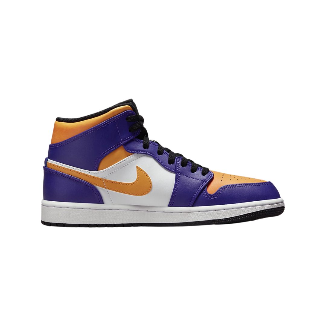 Air Jordan 1 Mid Men's Basketball Shoes - Purple, White, Yellow & Black Colorway | Perfect for Streetwear, Casual Outfits & Sneaker Collectors
