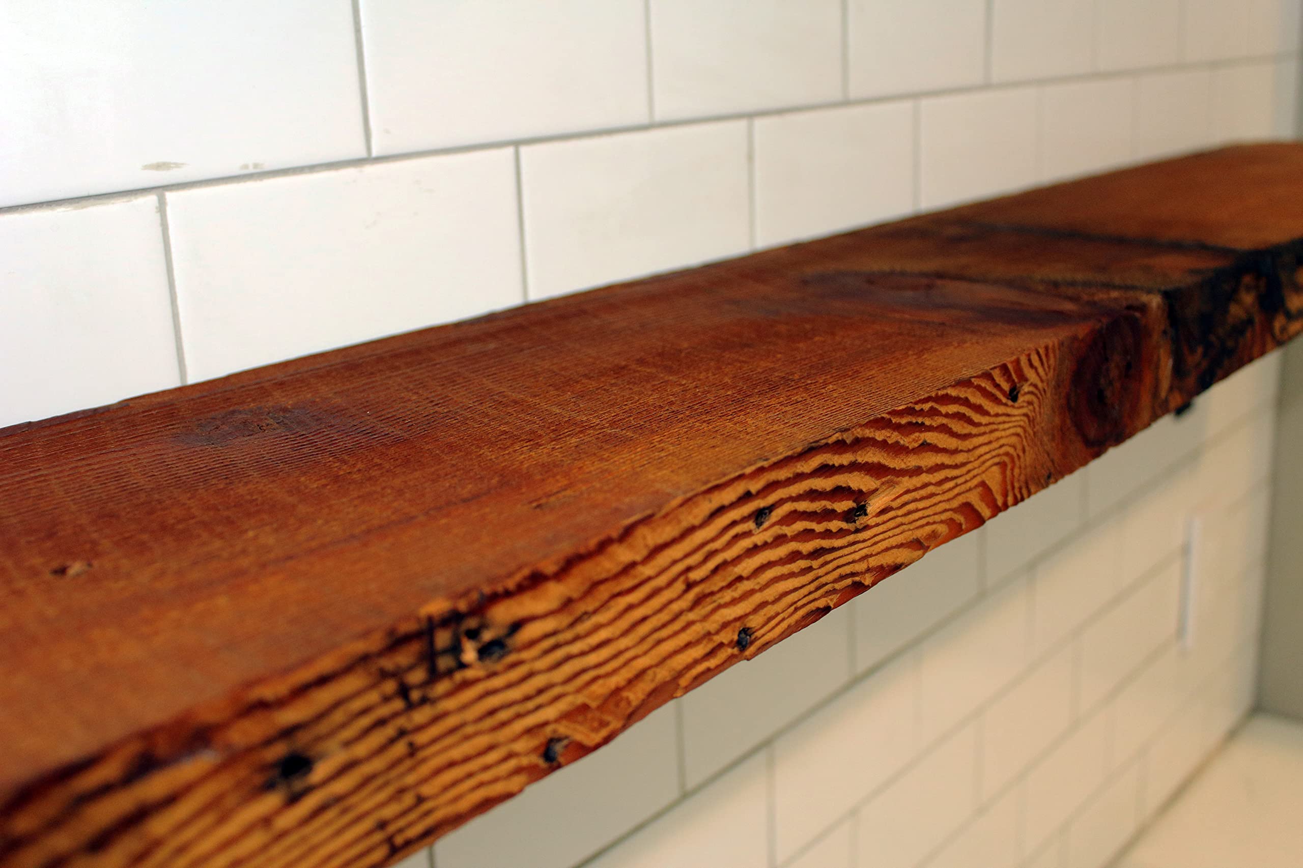 Reclaimed Wood Floating Shelf with Steel Brackets - Rustic Modern Wall Shelf for Home Decor, 2 Inch Thick, 78
