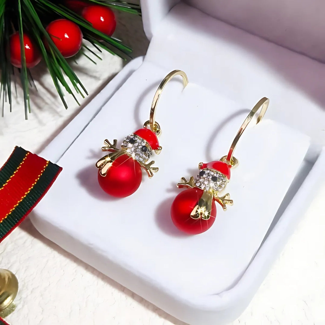 Ivory Red Snowman Holiday Drop Earrings - Christmas Gift for Women | DC008 | Perfect for Holiday Parties, Festive Outfits & Gift Giving