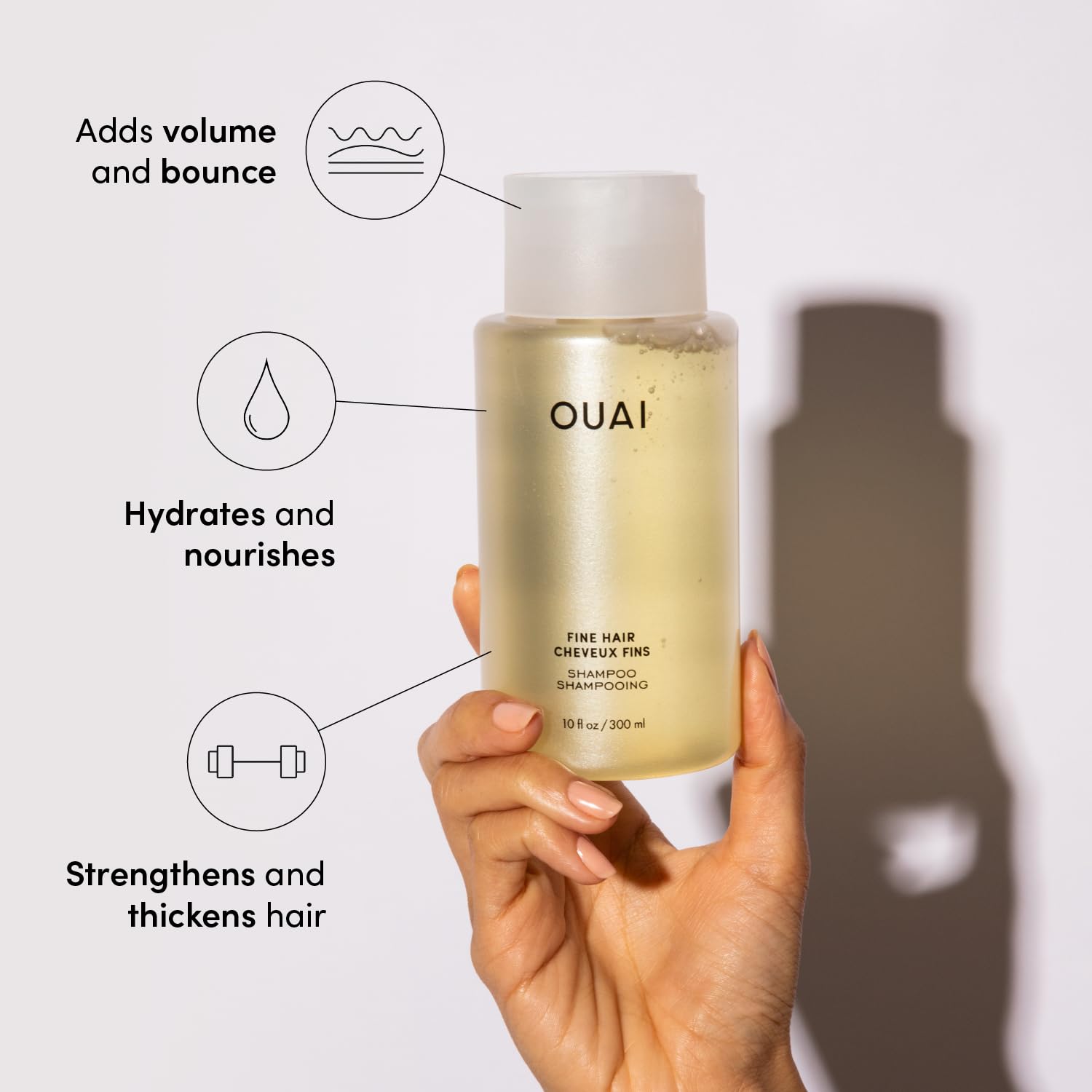 OUAI Anti-Frizz Bundle for Fine Hair - Smoothing Crème, Shampoo & Conditioner Set (3-Piece) | Hydrating Hair Care for Frizz Control & Shine | Perfect for Daily Use & Travel