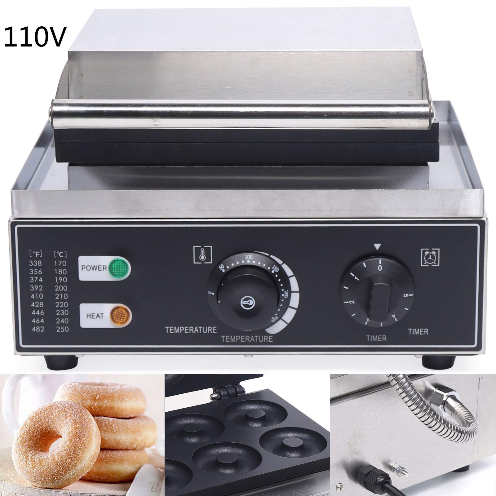 Commercial Waffle Donut Maker Machine - 6 Holes Double-Sided Heating (50-300℃), 1550W 110V Electric Doughnut Maker with Non-Stick Coating - Perfect for Home Kitchen, Bakery, Cafe & Commercial Use - Makes 2.95