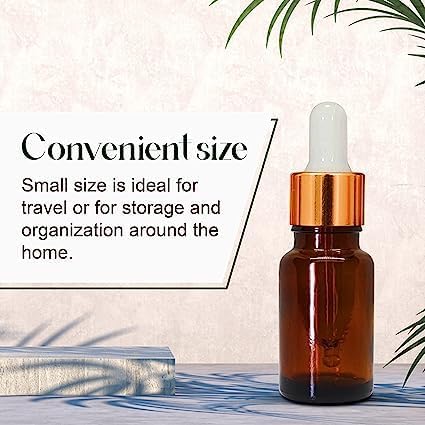 10ml Amber Glass Dropper Bottles with Gold Ring & White Silicone Teat - Refillable Essential Oil Bottles, Leak-Proof for Aromatherapy, DIY Skincare & Travel - Pack of 10