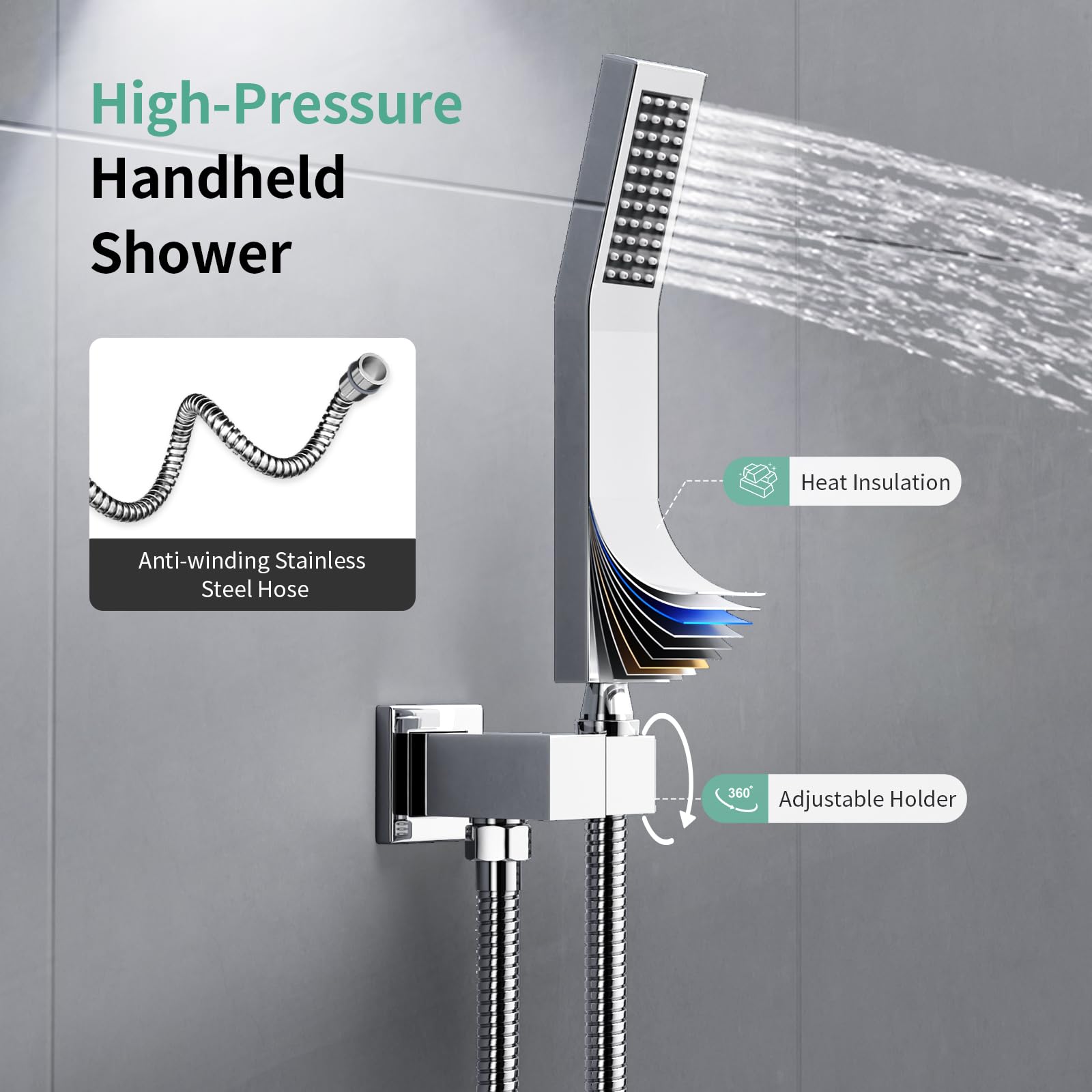 SR SUN RISE Luxury 10 Inch Rain Shower Head with Handheld Spray - High Pressure Shower System with Push Button Diverter & Rough-in Valve - Polished Chrome Finish for Bathroom & Spa Experience