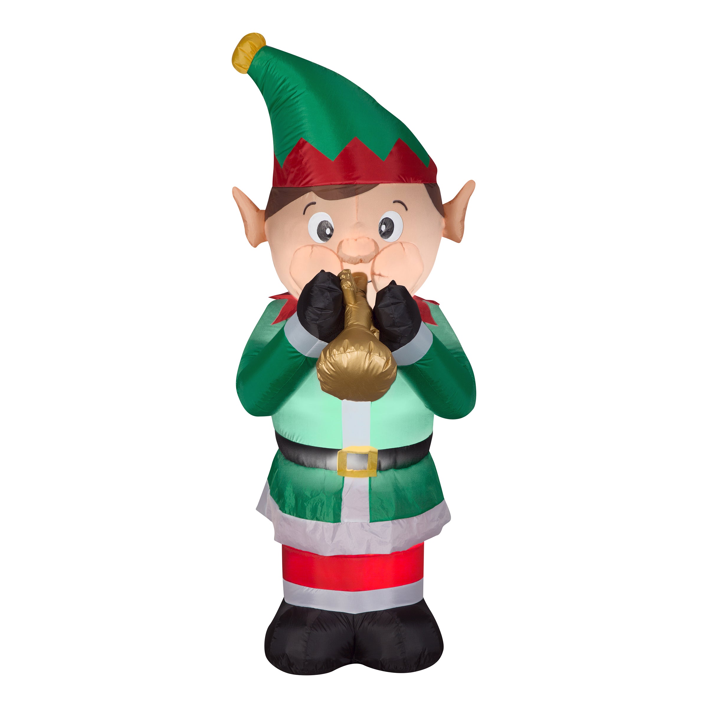 6 ft. Inflatable Trumpet Playing Christmas Elf with LED Lights - Outdoor Holiday Decoration for Yard, Lawn, and Party Decor