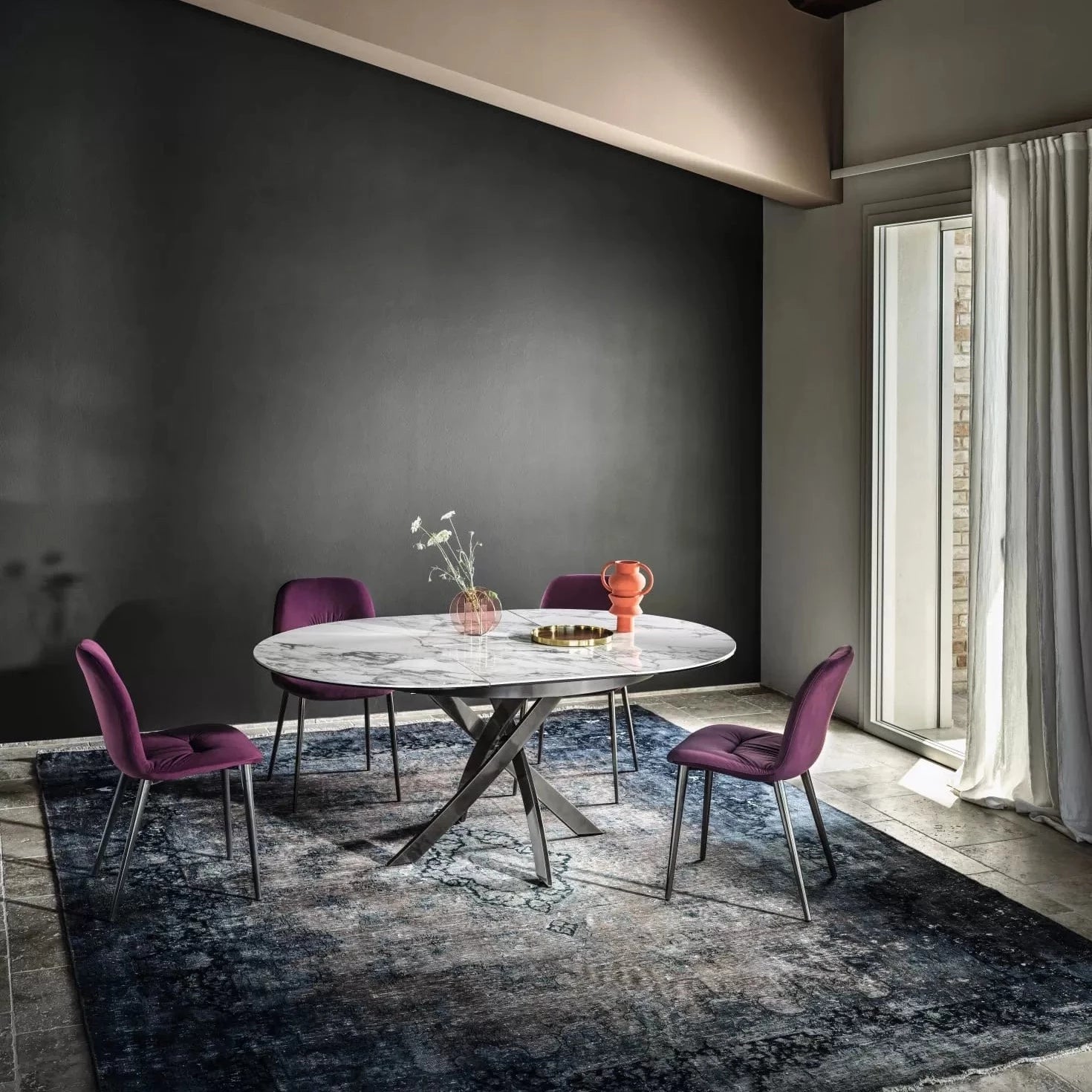 Barone Extendable Round Marble Dining Table - Expandable Ceramic Top Kitchen Table for 4-6 People | Perfect for Small Spaces, Dinner Parties & Family Gatherings