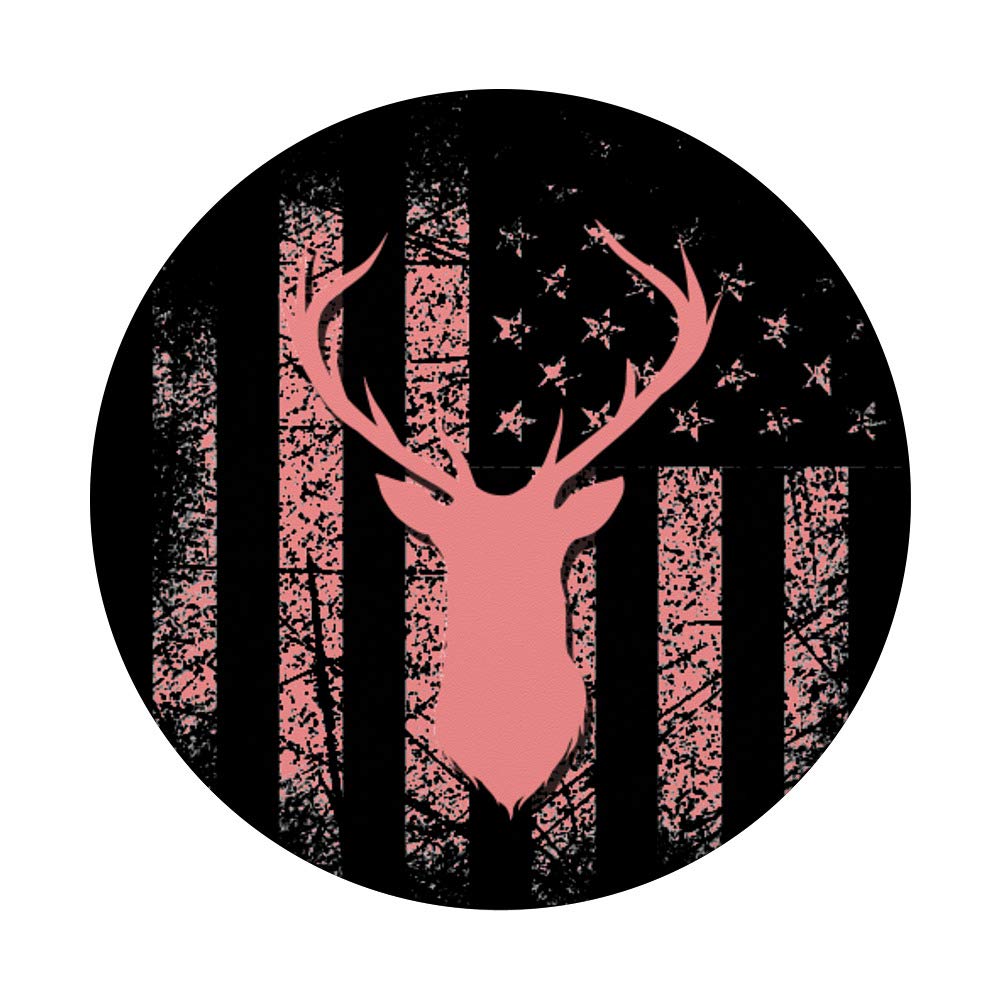 USA Flag Pink & Black Background Deer Hunting PopSockets - Phone Grip & Stand for Women & Girls | Perfect for Hunting, Outdoor Adventures & Phone Protection