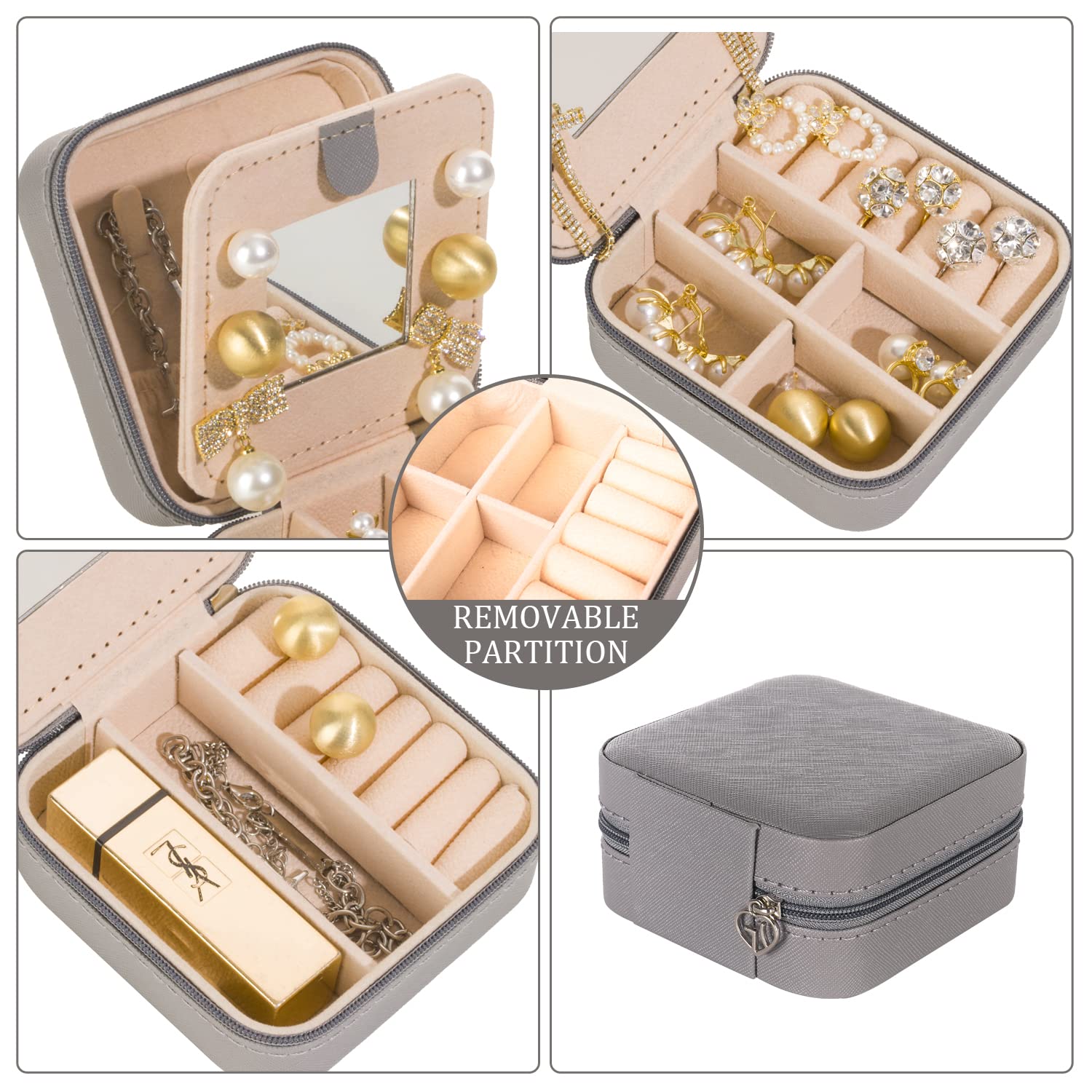 KElofoN Travel Jewelry Organizer Box for Women & Girls - Portable Jewelry Case with Mirror, Compact Jewelry Storage (Grey) - Perfect for Vacation, Business Trips & Daily Use