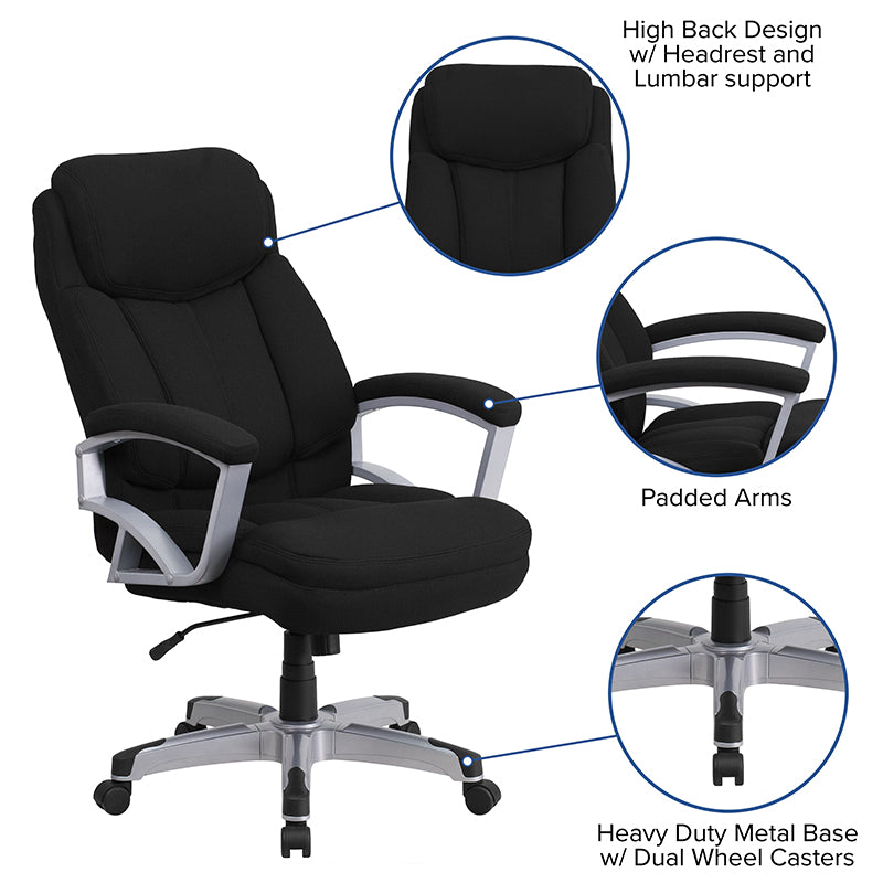 FLASH HERCULES Series Big & Tall 500 lb. Capacity Black Fabric Executive Swivel Ergonomic Office Chair with Adjustable Arms - Perfect for Home Office, Gaming, and Heavy-Duty Workspaces