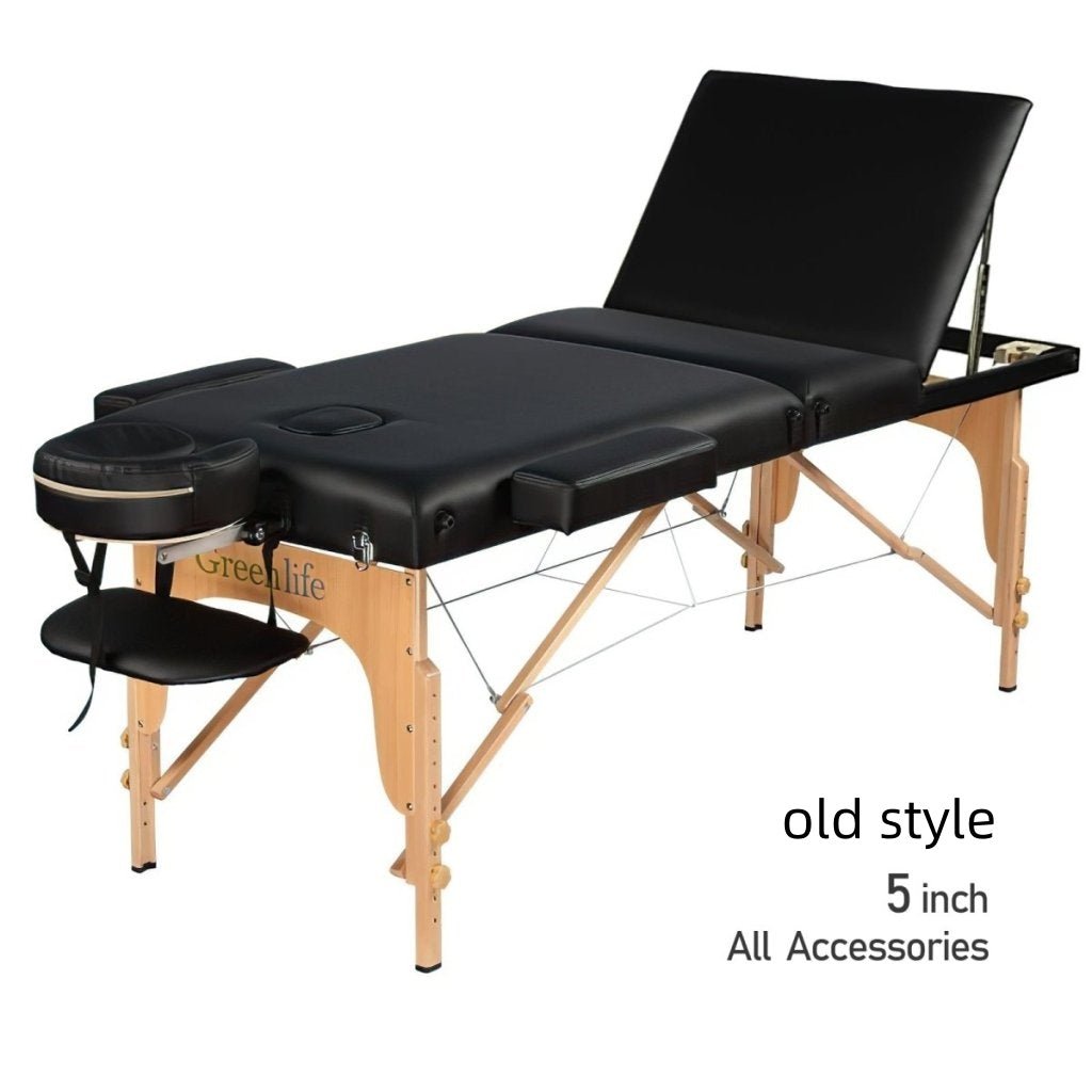 5-Section Thick Portable Massage Table - Professional Wooden Greenlife Massage Bed in Cream or Black (MTW132) - Perfect for Home Spa, Chiropractic Clinics & Mobile Therapists