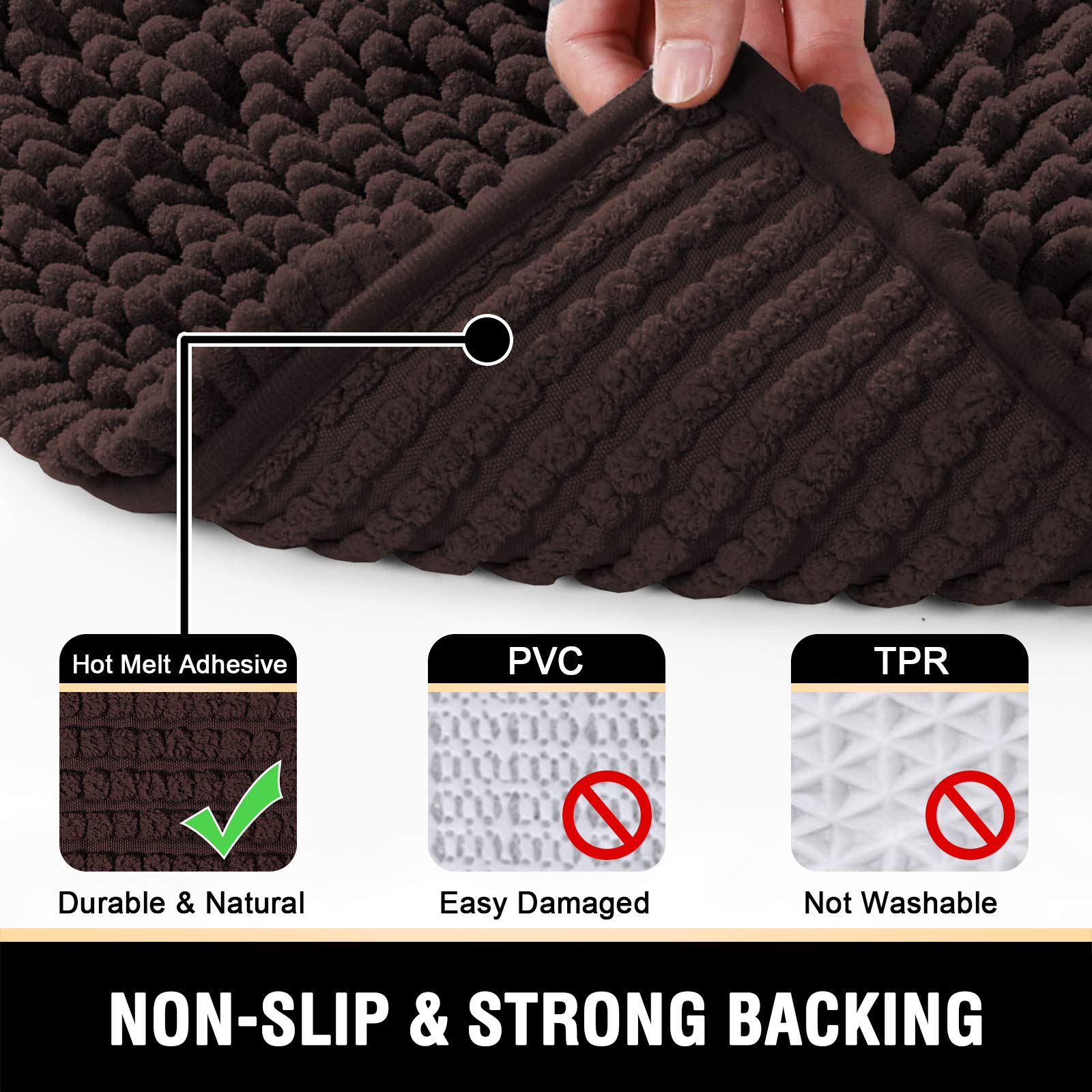 Premium U-Shaped Non-Slip Chenille Bath Mat - Extra Soft Absorbent Shaggy Toilet Rug (20x24 Inches) - Fast Drying & Machine Washable - Chocolate Brown - Perfect for Bathroom, Shower & Vanity Areas