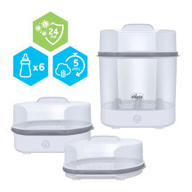 Chicco 3-in-1 Electric Steam Sterilizer for Baby Bottles, Pacifiers & Breast Pump Parts | Fast Sanitizing & Drying | Perfect for Nursery, Daycare & Travel