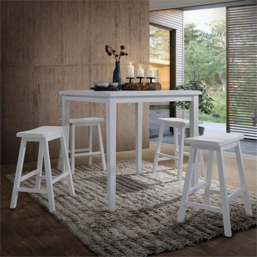 BOWERY HILL 5-Piece White Modern Counter Height Dining Table Set - Perfect for Small Kitchens, Breakfast Nooks & Contemporary Dining Rooms