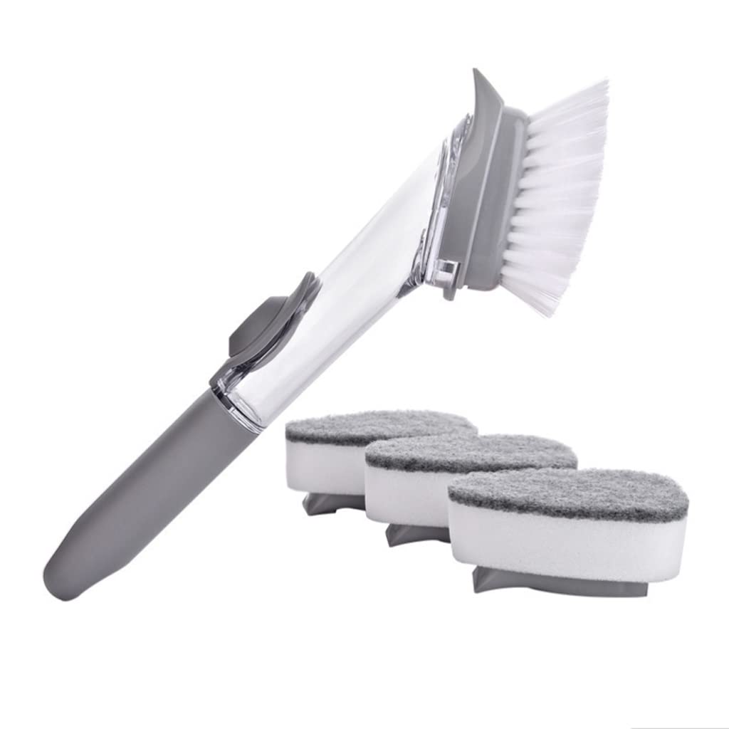 XWOZYDR 2-in-1 Long Handle Kitchen Cleaning Brush with Removable Sponge Dispenser - Dishwashing Brush for Pots, Pans & Sinks - Ergonomic Kitchen Cleaning Tool for Easy Scrubbing