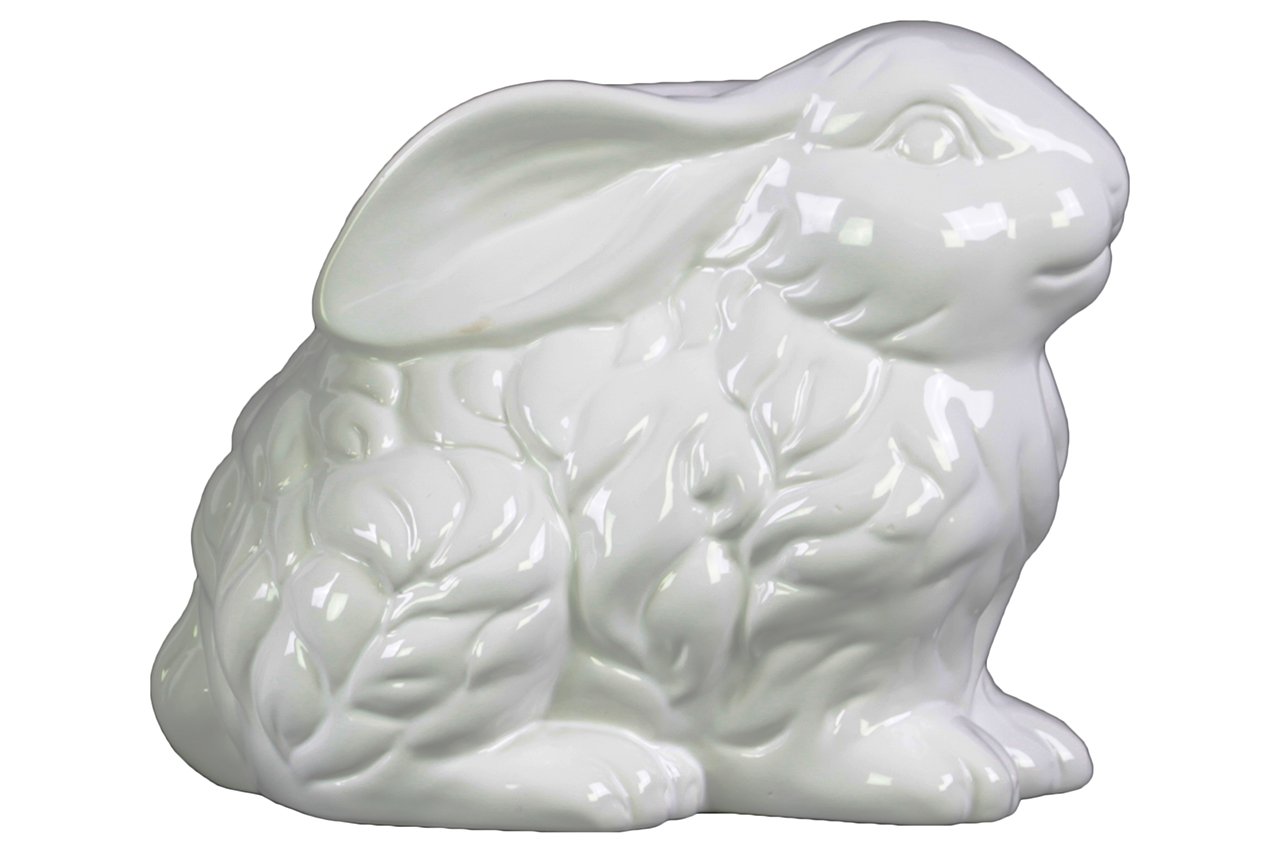 White Ceramic Sitting Rabbit Figurine - Elegant Home Decor for Living Room, Bookshelf & Easter Table Centerpiece