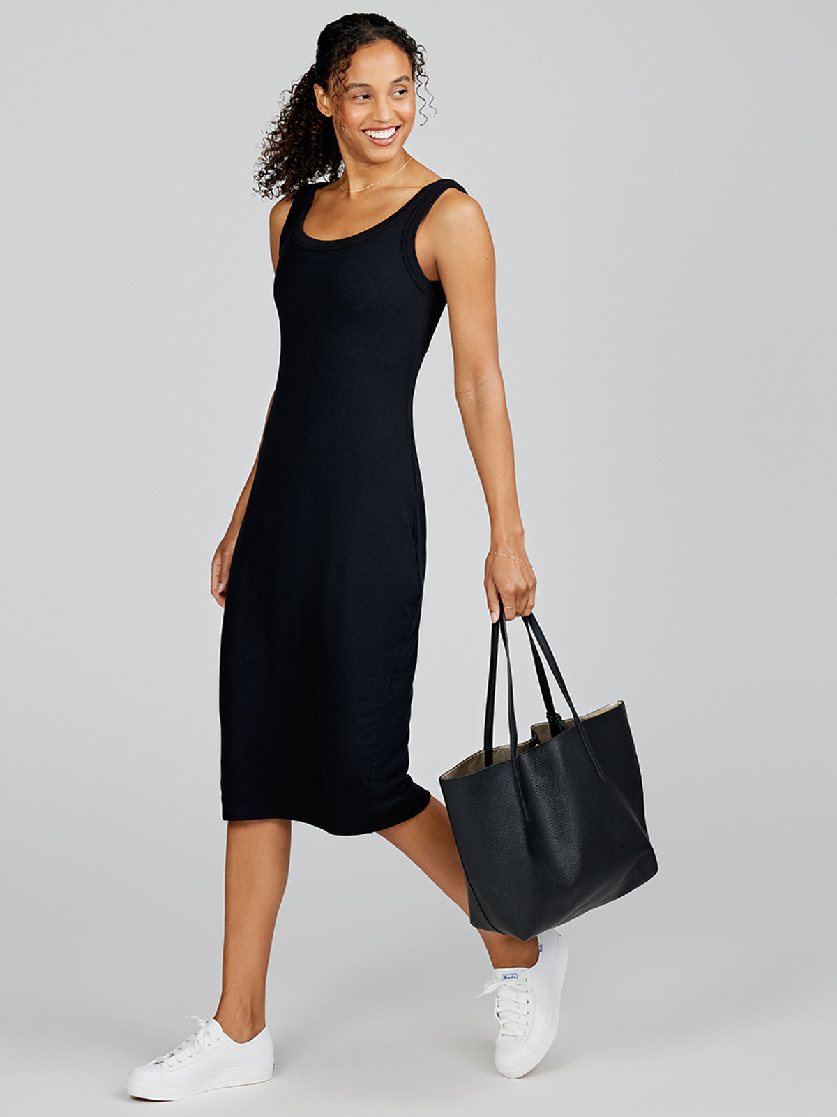 Microluxe Rib Midi Dress for Women - Stretchy Bodycon Dress with V-Neck & Long Sleeves - Perfect for Office, Date Night & Special Occasions