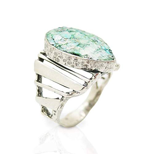 Ancient Roman Glass Oval Ring - Handmade Hammered Silver Jewelry for Women, Vintage Style Statement Piece (Perfect for Weddings, Parties & Everyday Wear)