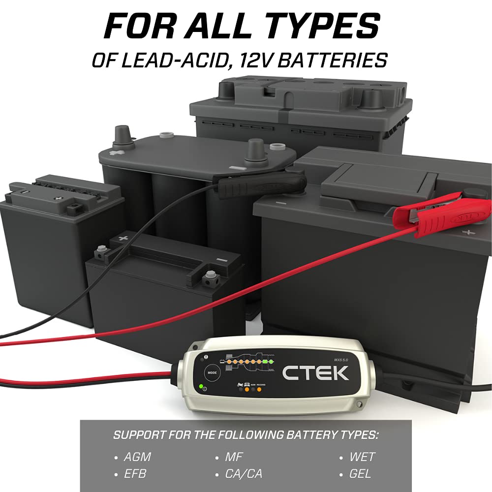 CTEK (40-255) CT5 Time To Go 12V Battery Charger & Maintainer - 12 Volt Car Battery Charger with Accessories for Automotive, Motorcycle, Boat & RV - Perfect for Winter Storage & Long-Term Maintenance