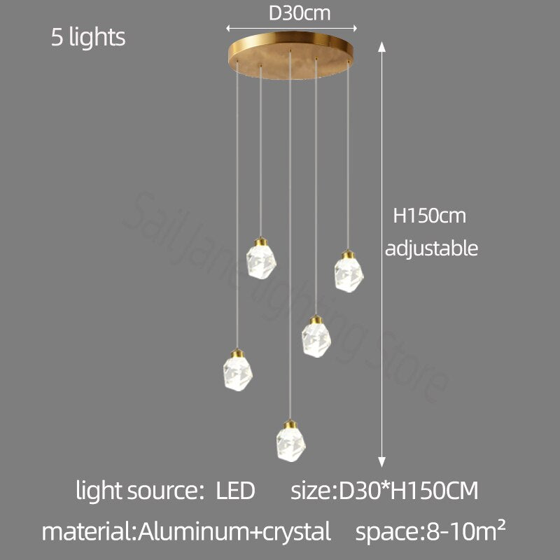 Elegant LED Crystal Staircase Chandelier - Modern Luxury Lighting Fixture for Grand Foyers, Stairwells & Upscale Home Decor
