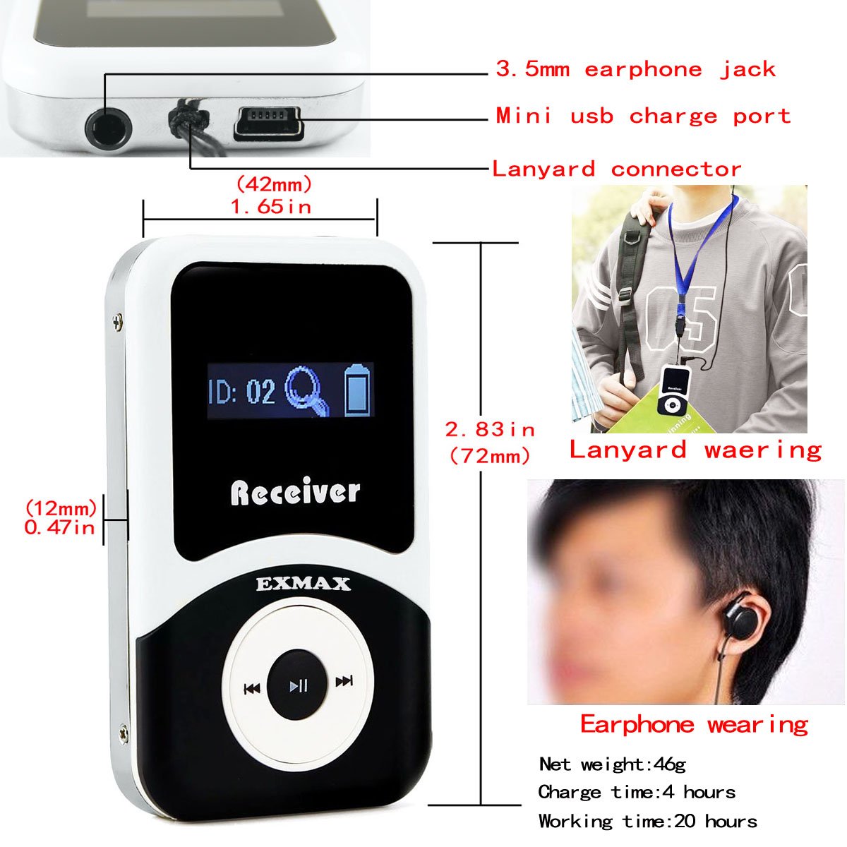 EXMAX EX-100 Wireless Tour Guide System - 1 Transmitter & 15 Receivers with Microphone & Headset for Church, Teaching, Conference, Travel Interpretation - Perfect for Simultaneous Translation, Silent Events & Group Tours