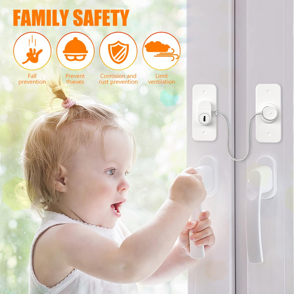 SHASUXTING 4Pcs Self-Adhesive Window Safety Locks - Childproof Security Window Restrictor with Screws & Key - Prevent Kids Falling - Durable Home Safety for Windows, Doors, Sliding Glass (Ideal for Baby Proofing & Pet Safety)