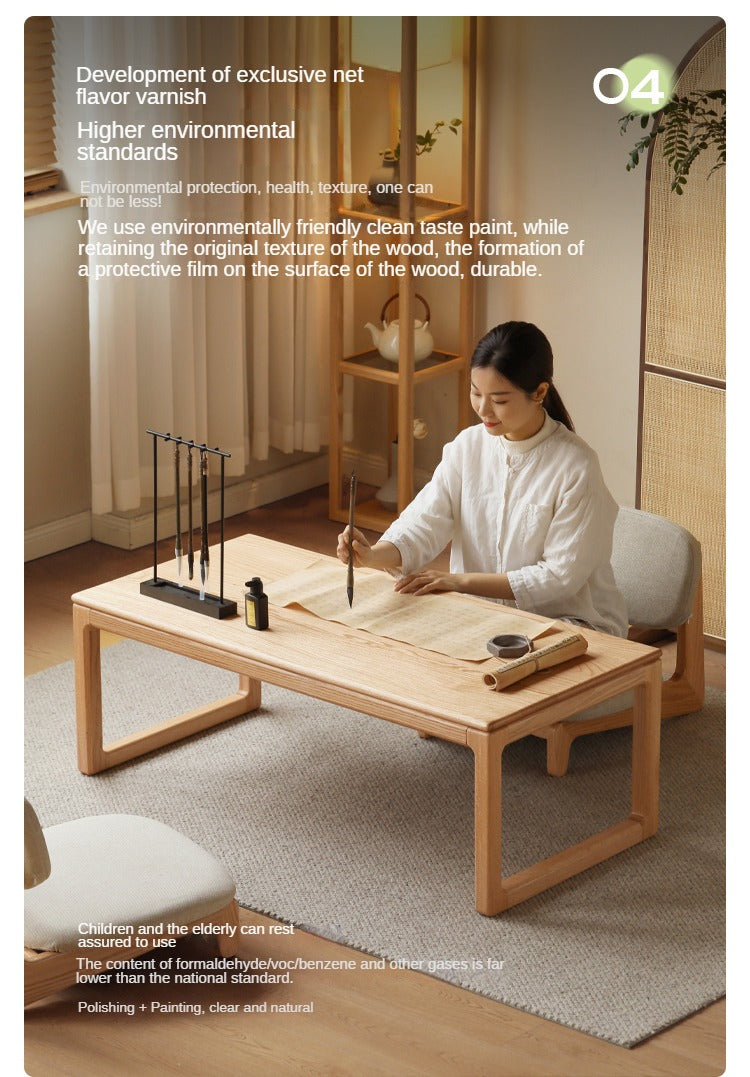 Japanese Style Solid Wood Tea Table - Oak, Black Walnut, Ash - Handcrafted Zen Coffee Table for Living Room, Meditation & Tea Ceremony