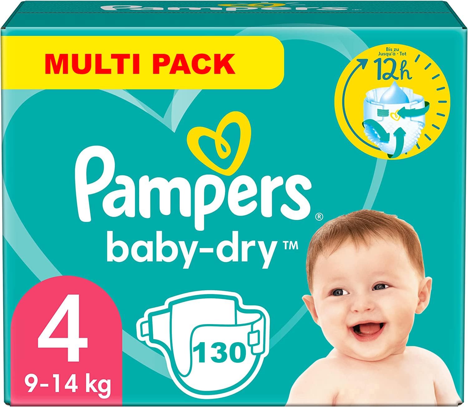 Pampers Baby-Dry Size 4 Diapers (130 Count) for 9-14 kg Babies - Ultra Absorbent & Leak Protection for Overnight Comfort & Active Playtime