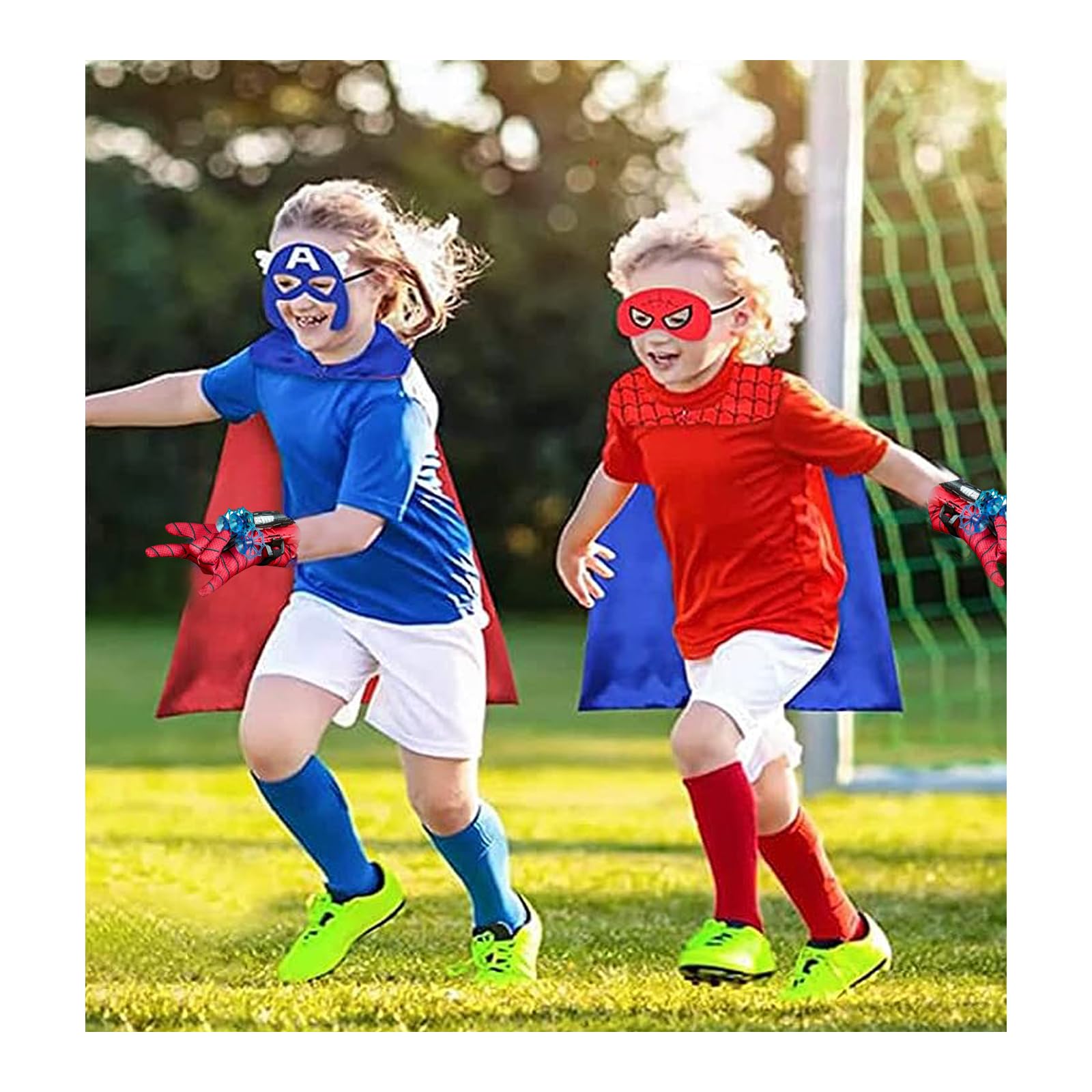 PTBWS Set of 2 Spiderman Web Shooter Gloves - Spiderman Cosplay Accessories, Hero Wrist Launcher Toys for Kids - Educational Role Play Gift for Birthday & Halloween Costume (Blue)