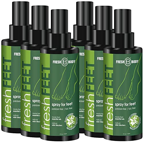 FB Fresh Feet Odor Fighting Spray with Essential Oils - 4oz (6 Pack) - Eliminates Foot & Shoe Odor for Athletes, Hikers & Daily Use