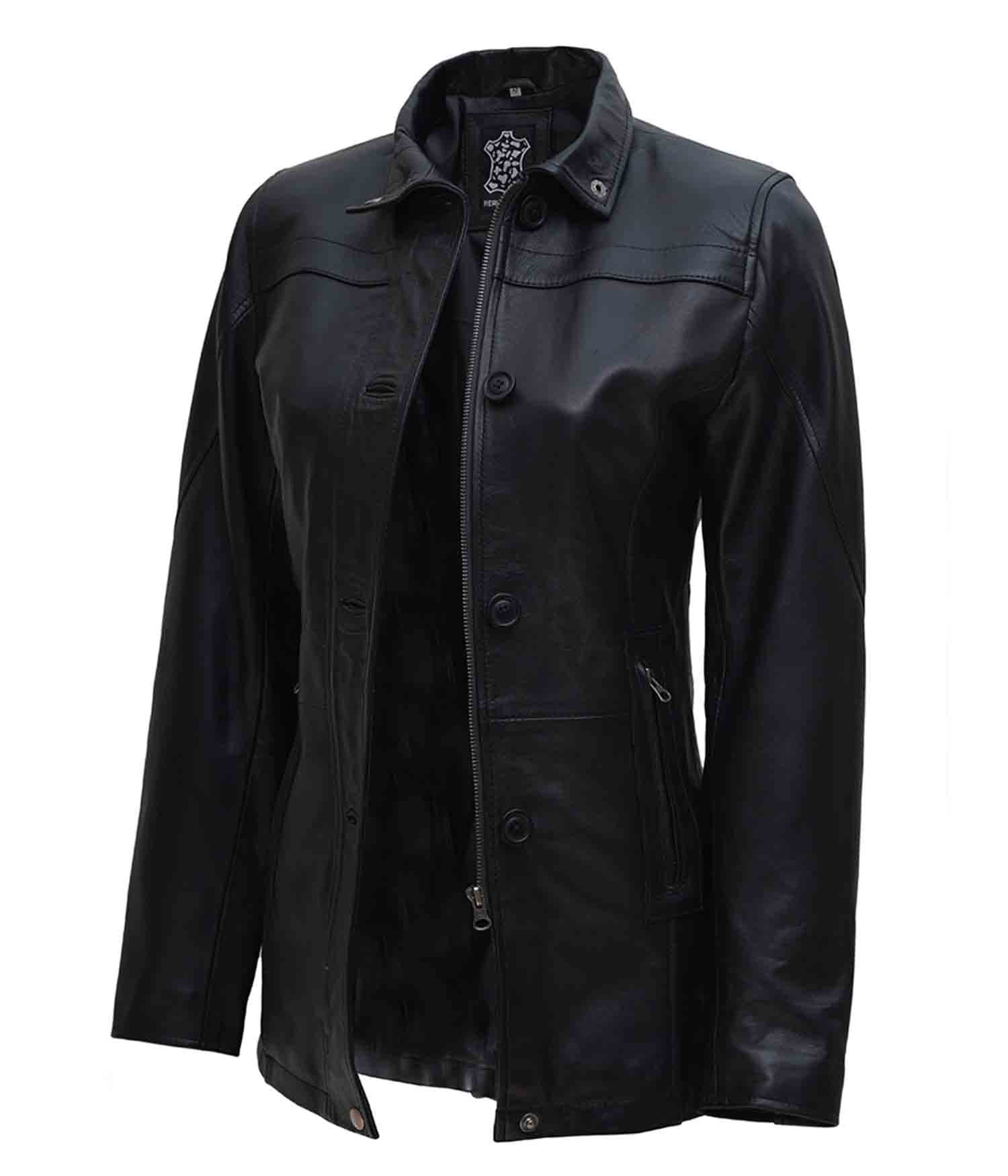 Blingsoul Genuine Leather Car Coat for Women - Black & Brown Long Leather Jacket | Stylish Outerwear for Driving, Motorcycle Riding & Fall Fashion