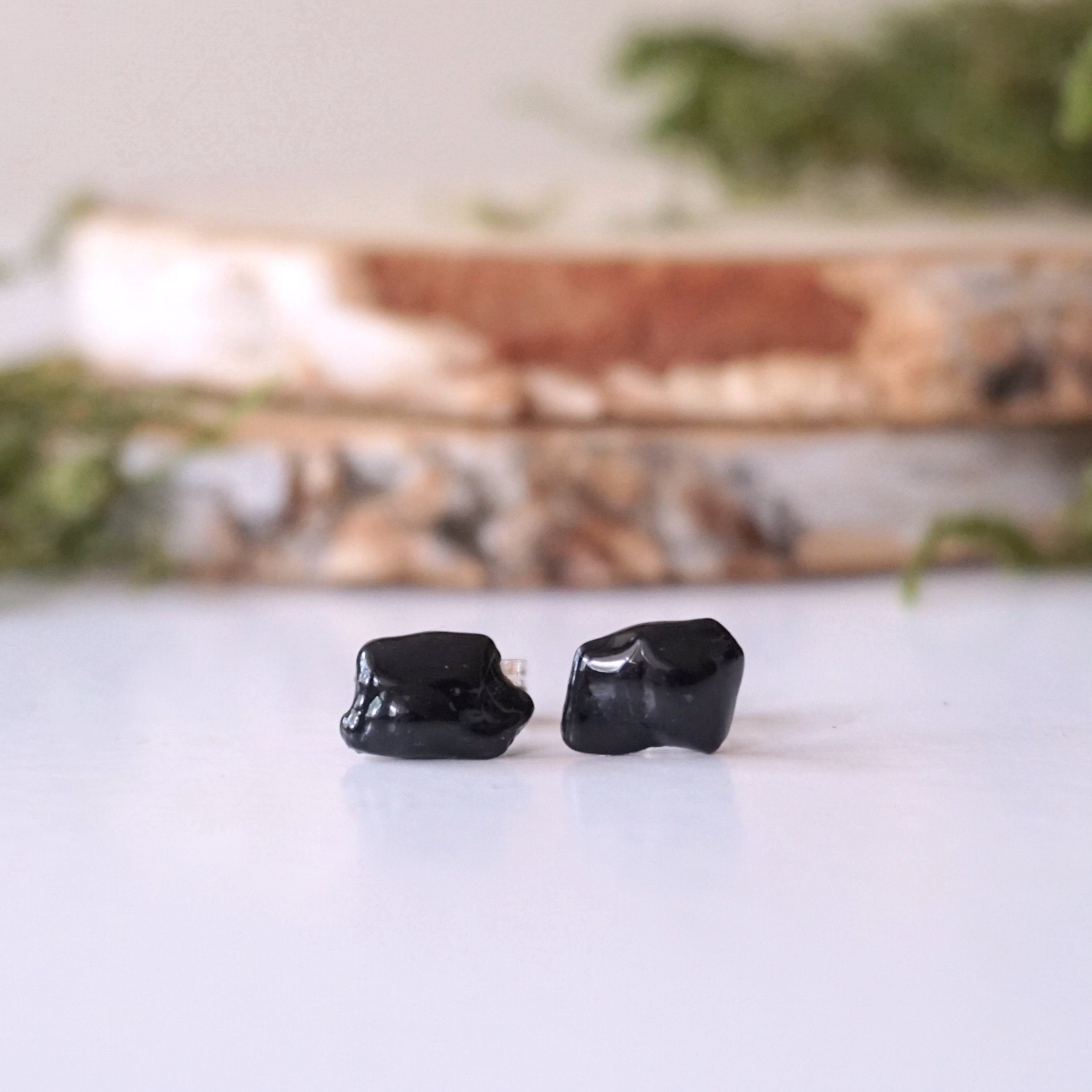 Black Tourmaline Stud Earrings for Women - Hypoallergenic Post Earrings for Everyday Wear | Perfect for Work, Date Night & Special Occasions