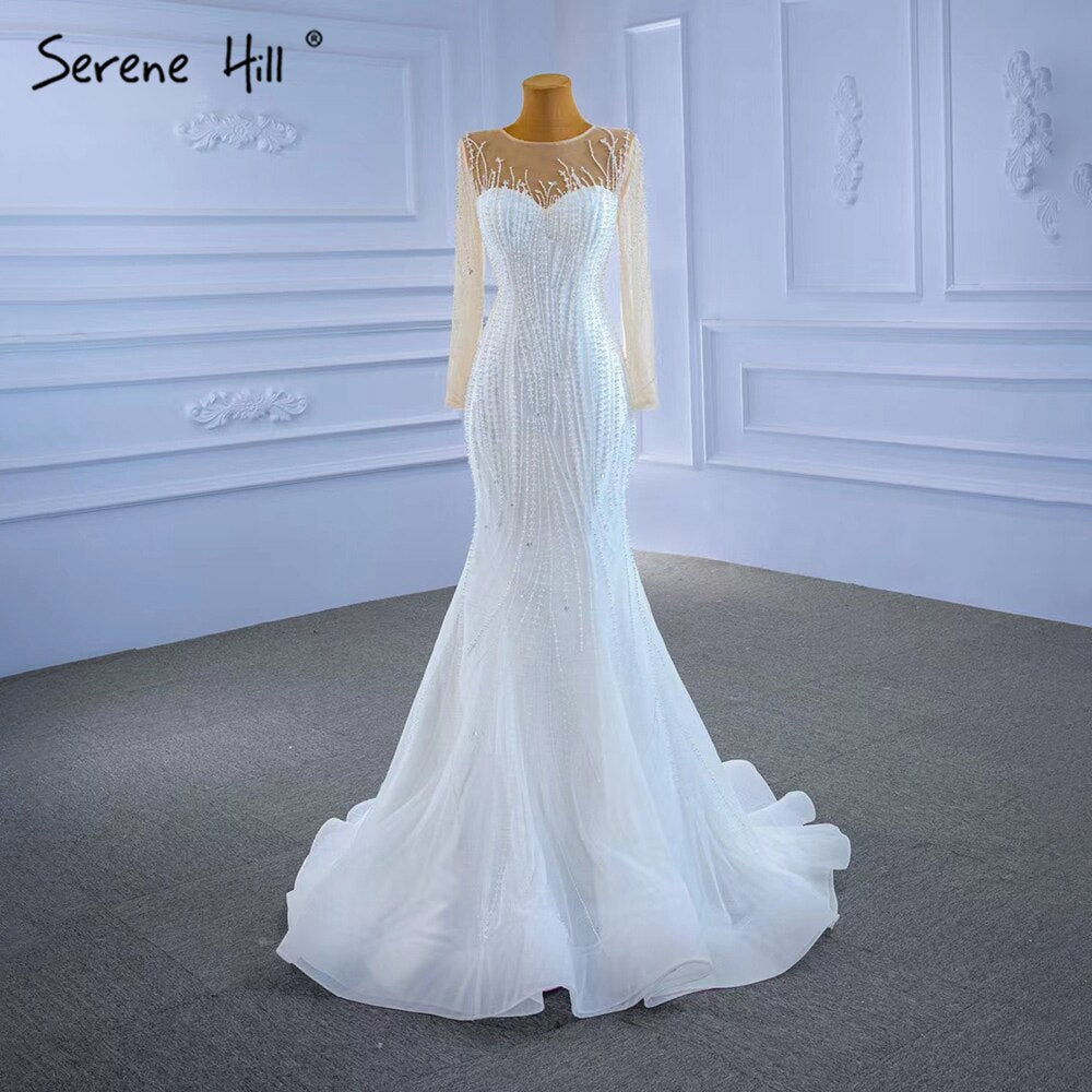 Elegant White Detachable Skirt Mermaid Wedding Dress 2025 - Custom Made Luxury Bridal Gown for Beach, Church & Formal Weddings - Serene Hill HM67315