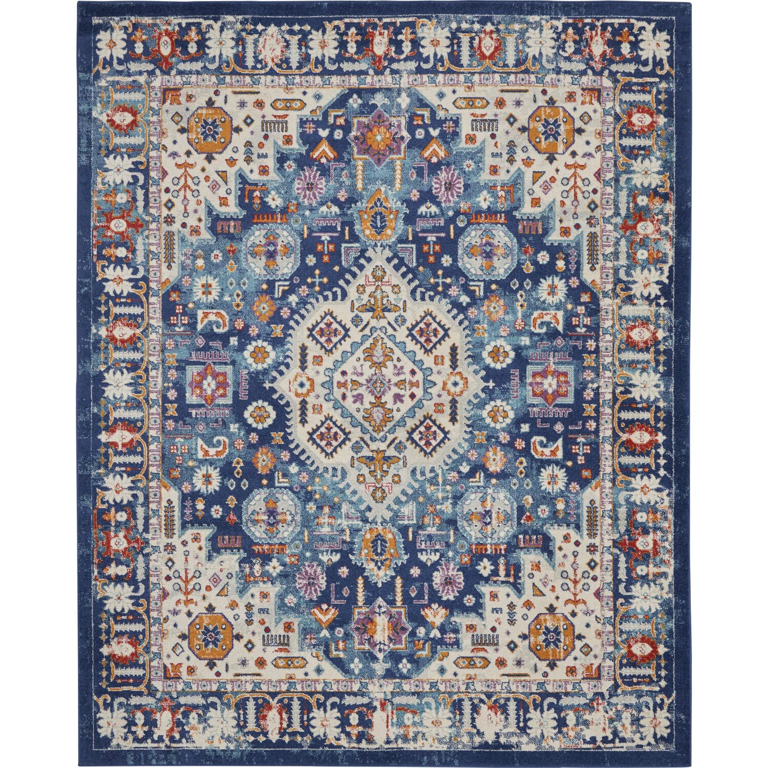 Nourison Passion Moroccan Blue/Multicolor 8' x 10' Area Rug - Easy to Clean, Non-Shedding, Soft & Durable - Perfect for Bedroom, Living Room, Dining Room & Kitchen Decor (8x10)