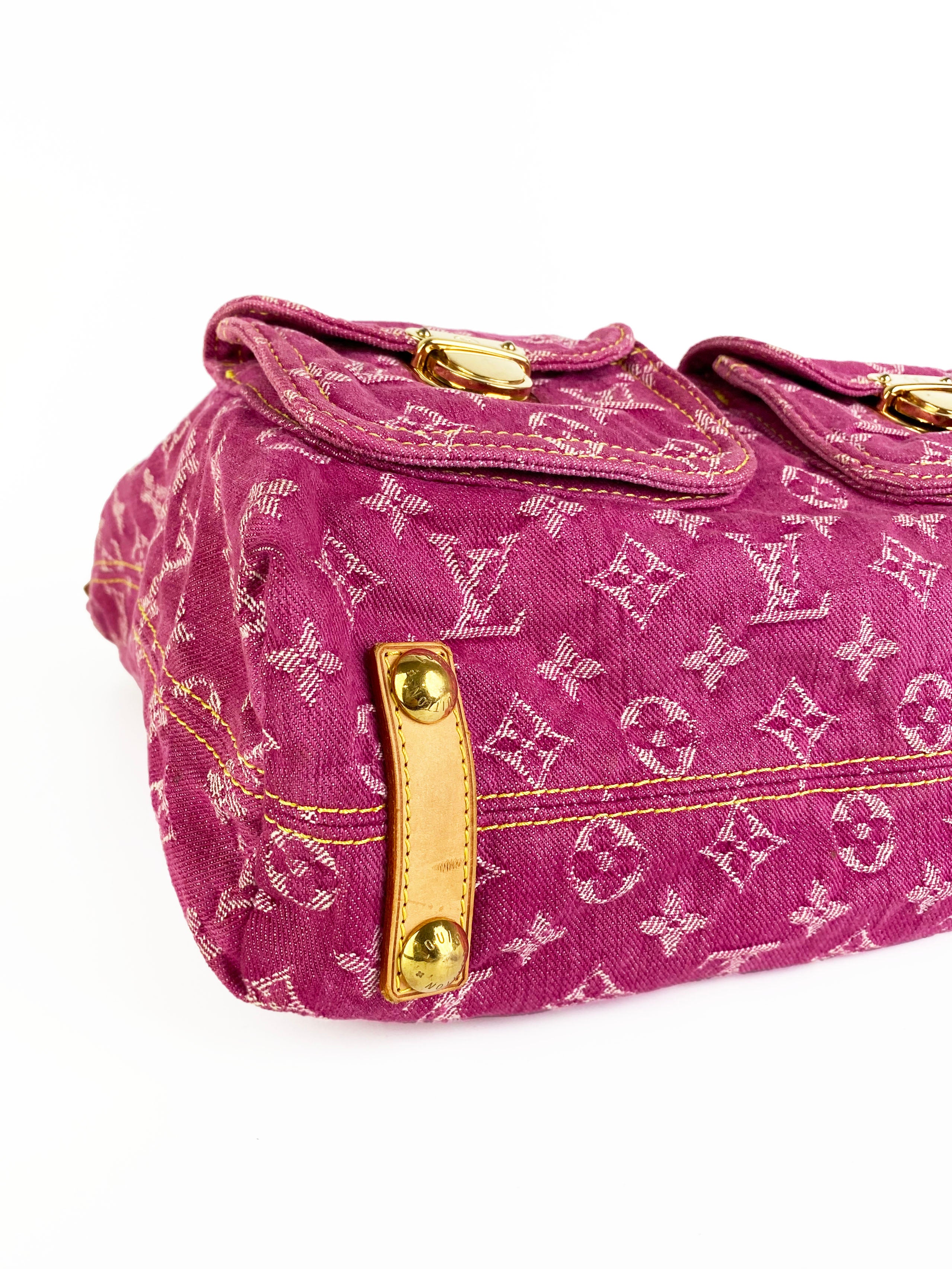 Authentic Louis Vuitton Vintage Pink Denim Baggy GM Crossbody Bag - 90s Retro Shoulder Purse for Women, Perfect for Casual Outings & Date Nights