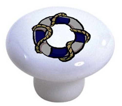 Set of 2 Blue Nautical Life Preserver Ceramic Drawer Knobs - Perfect for Beach House Decor, Bathroom Cabinets & Coastal Style Furniture Hardware