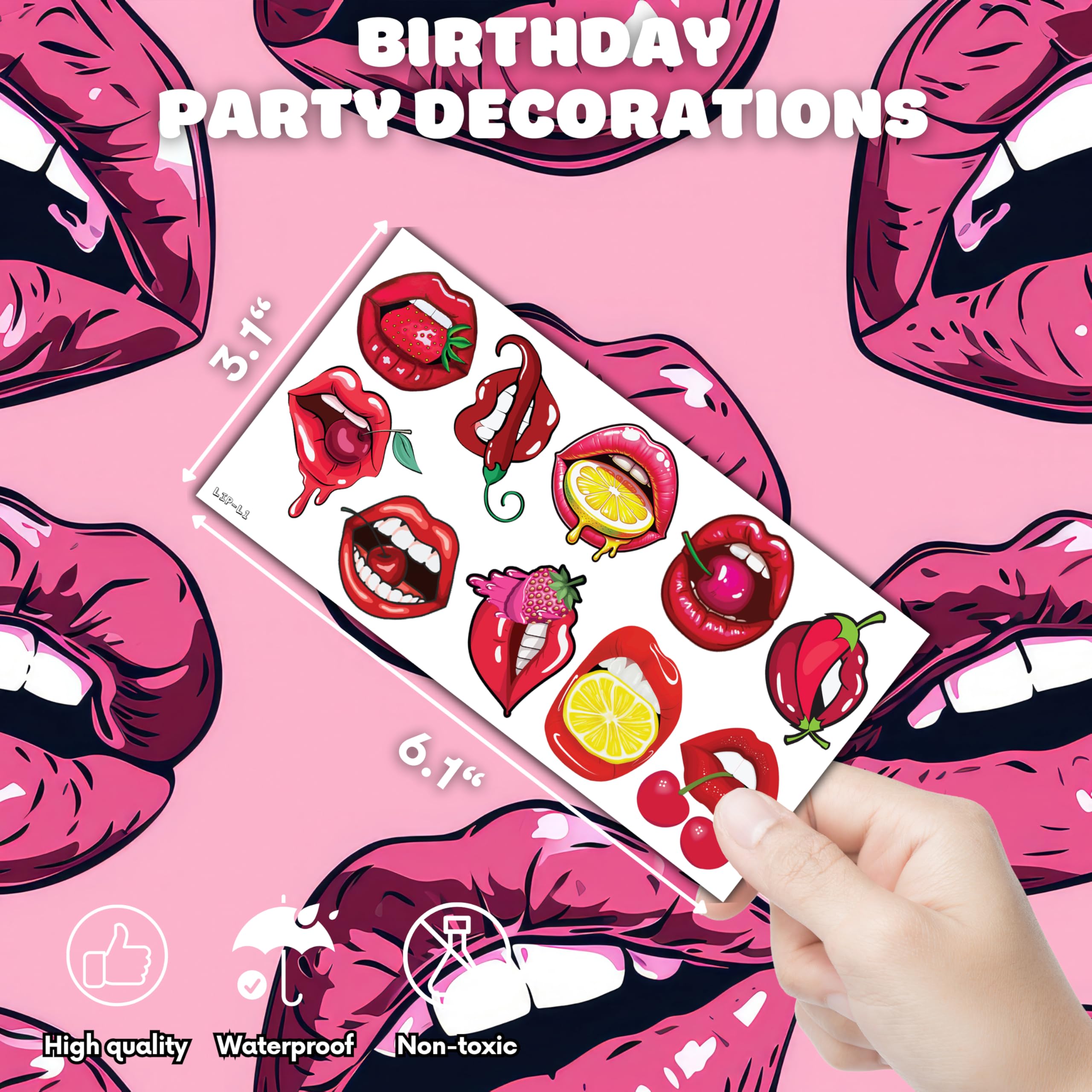 105 PCS Lip Kiss Temporary Tattoos - Valentine's Day Party Favors, Hot Pink & Red Stickers for Kids, Girls & Women, Birthday Gifts & Prizes | Perfect for Valentine's Parties, Girls Night Out, Birthday Celebrations & DIY Crafts