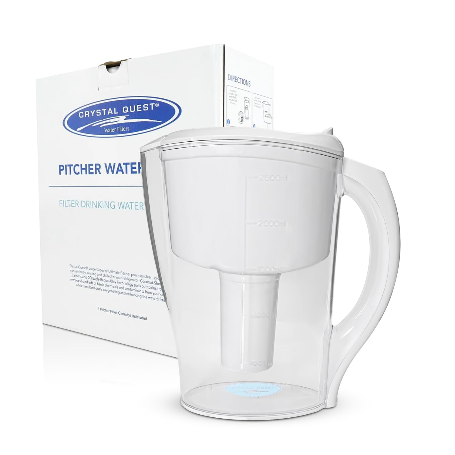 Crystal Quest Clear Demineralizing (DI) Water Pitcher Filter System - BPA Free Water Purifier for Home & Office - Removes Impurities for Cleaner Drinking Water