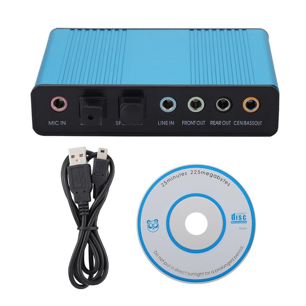 10-Piece Aluminum Alloy External USB Sound Card 5.1 Channel Audio Adapter for PC/Laptop - Professional Home Theater & Gaming Speaker Upgrade (Ideal for Music Production, Streaming & Conference Calls)