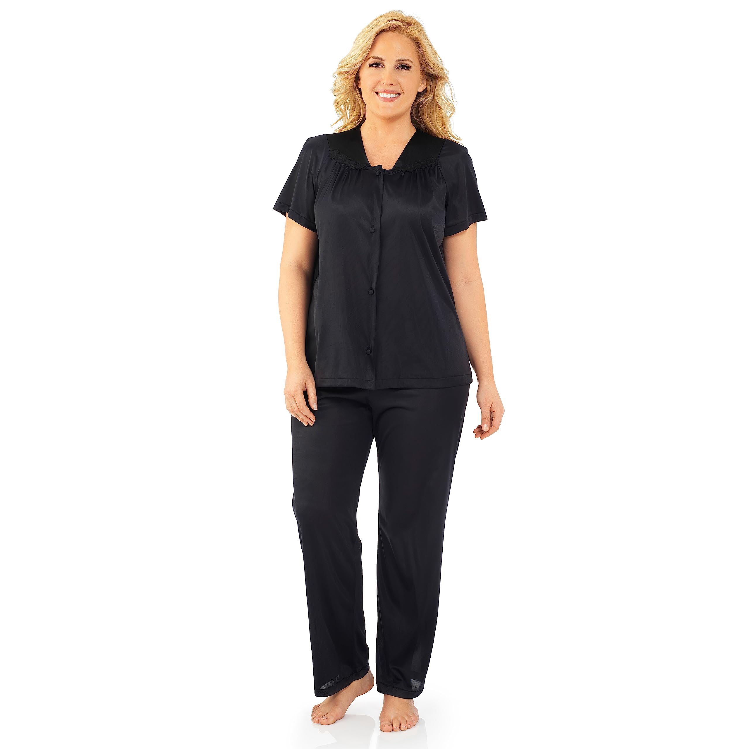 Exquisite Form 90107 Women's Nylon Tricot Short Sleeve Pajama Set - Soft & Comfortable Sleepwear for Lounge & Nighttime Relaxation