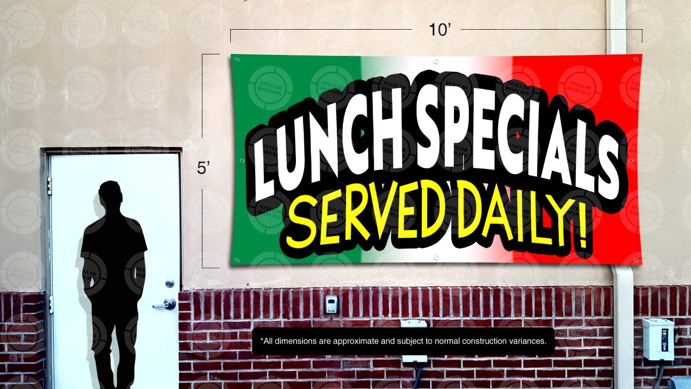5ft x 10ft Restaurant Open Sign Banner - Green White Red Lunch Specials Flag for Daily Display | Perfect for Restaurante Comida, Diner Windows & Outdoor Advertising