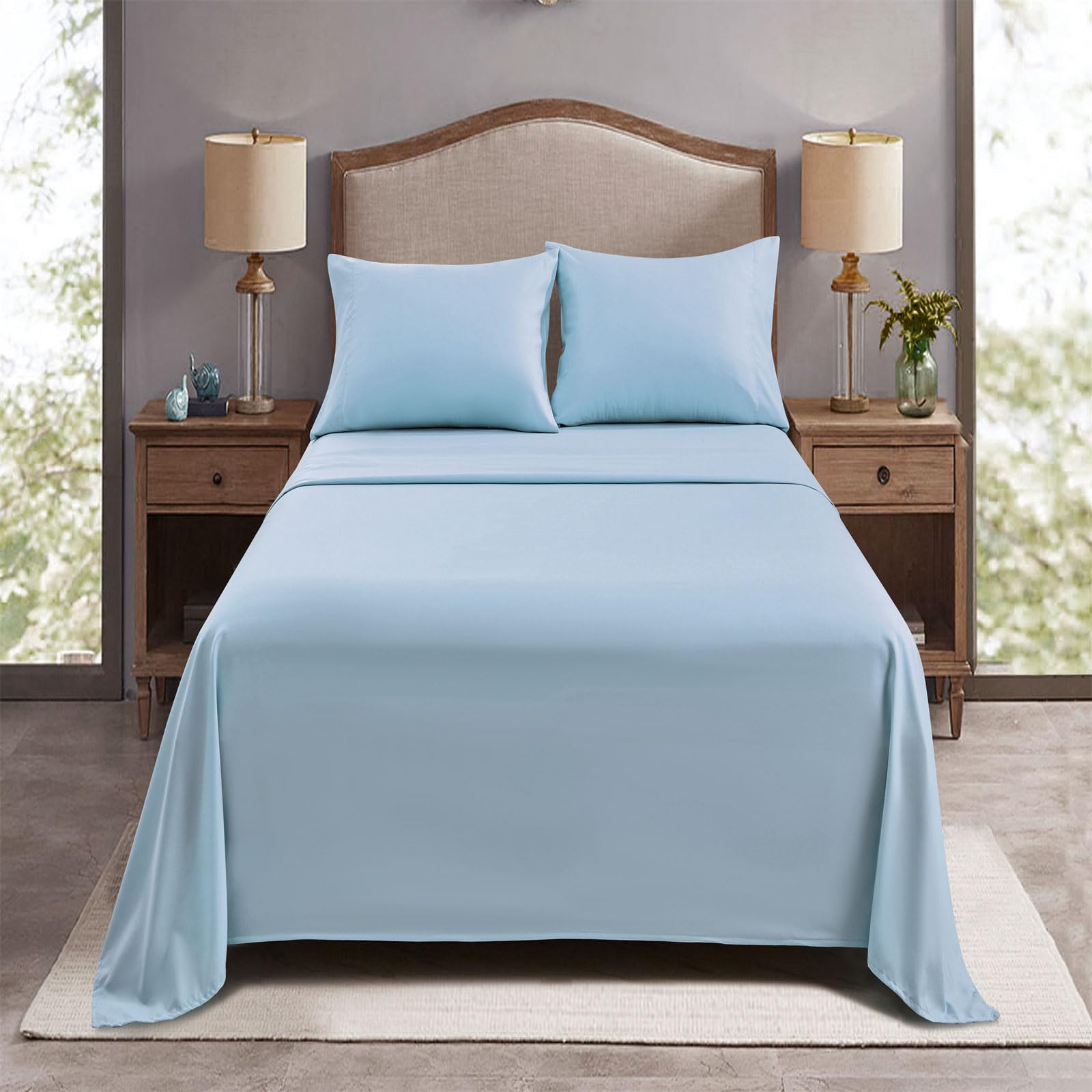 FreshCulture King Size Flat Sheet Set - 6 Pack Ultra Soft Microfiber Bed Sheets for Home, Hotel & Salon Use | Light Blue | Breathable & Wrinkle-Resistant Bedding for All-Season Comfort