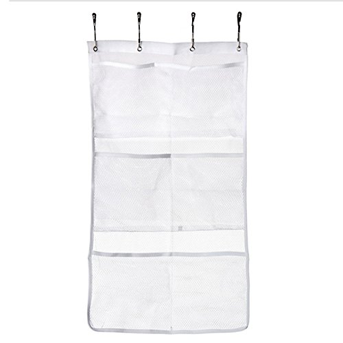 Quick Dry Mesh Shower Caddy with 6 Pockets - Bathroom Organizer Hanging from Curtain Rod - Waterproof Shower Storage for Toiletries, Soaps & Accessories - Perfect for Small Bathrooms & Dorm Showers